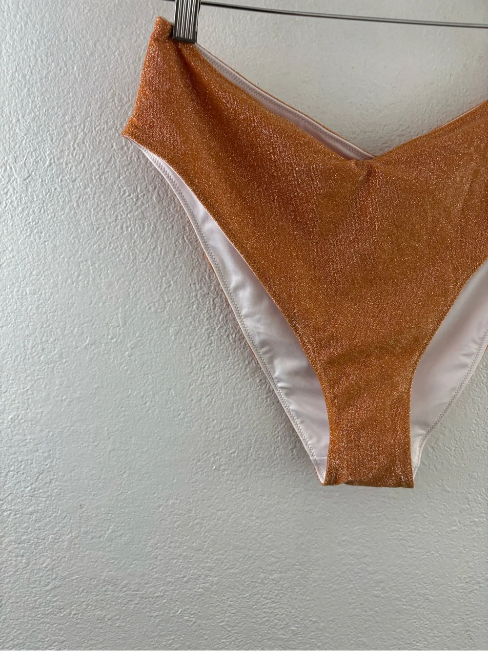 Pink tangelo orange shimmer high-waist cheeky bikini bottom size L